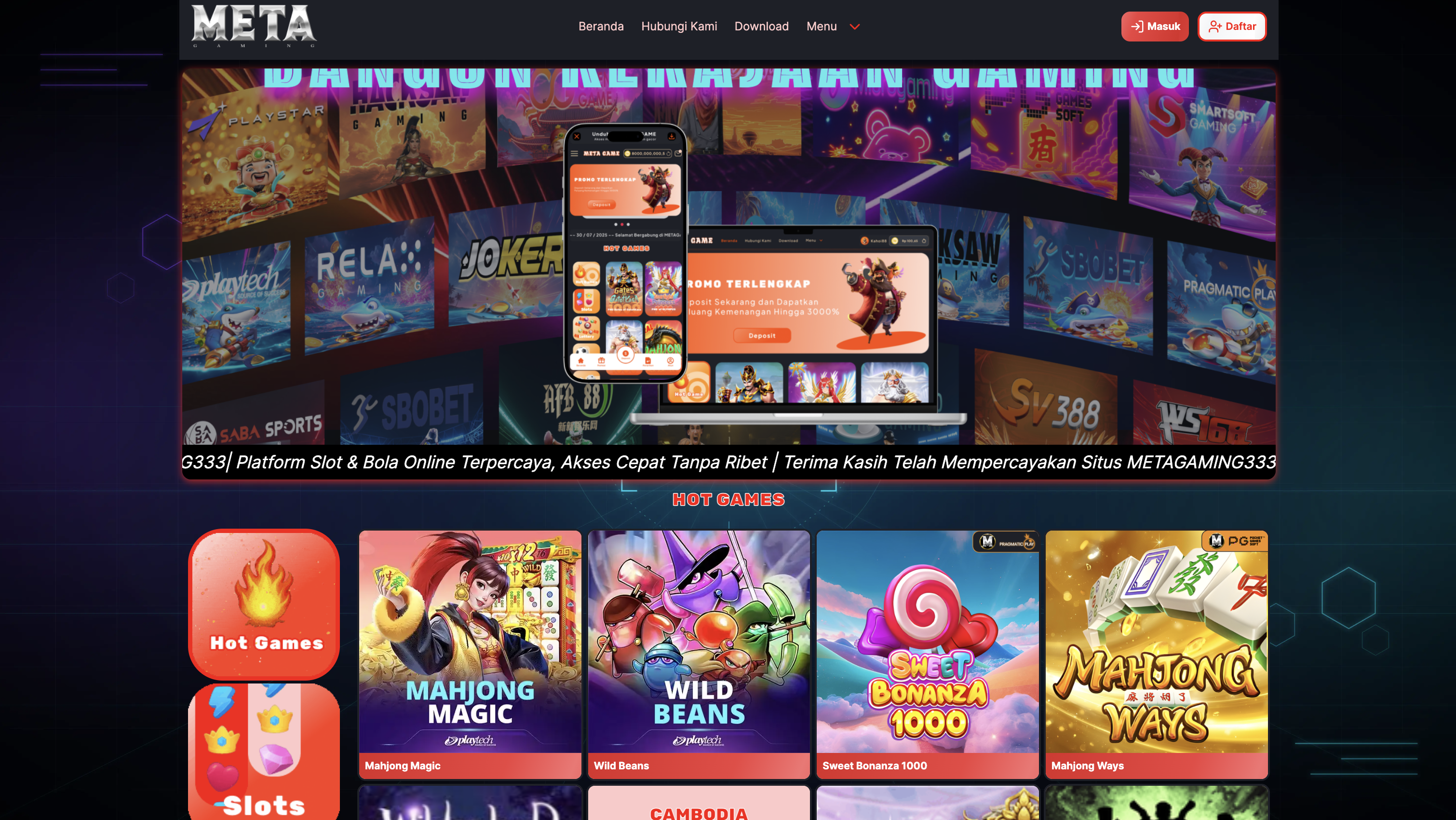 Tampilan desktop situs METAGAMING333
